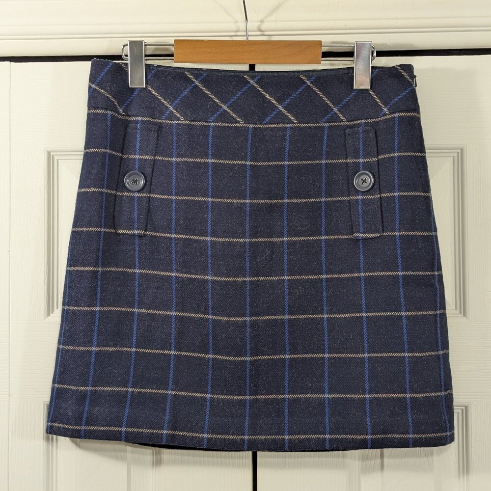 Ann Taylor LOFT Blue Plaid Mini Skirt with buttons